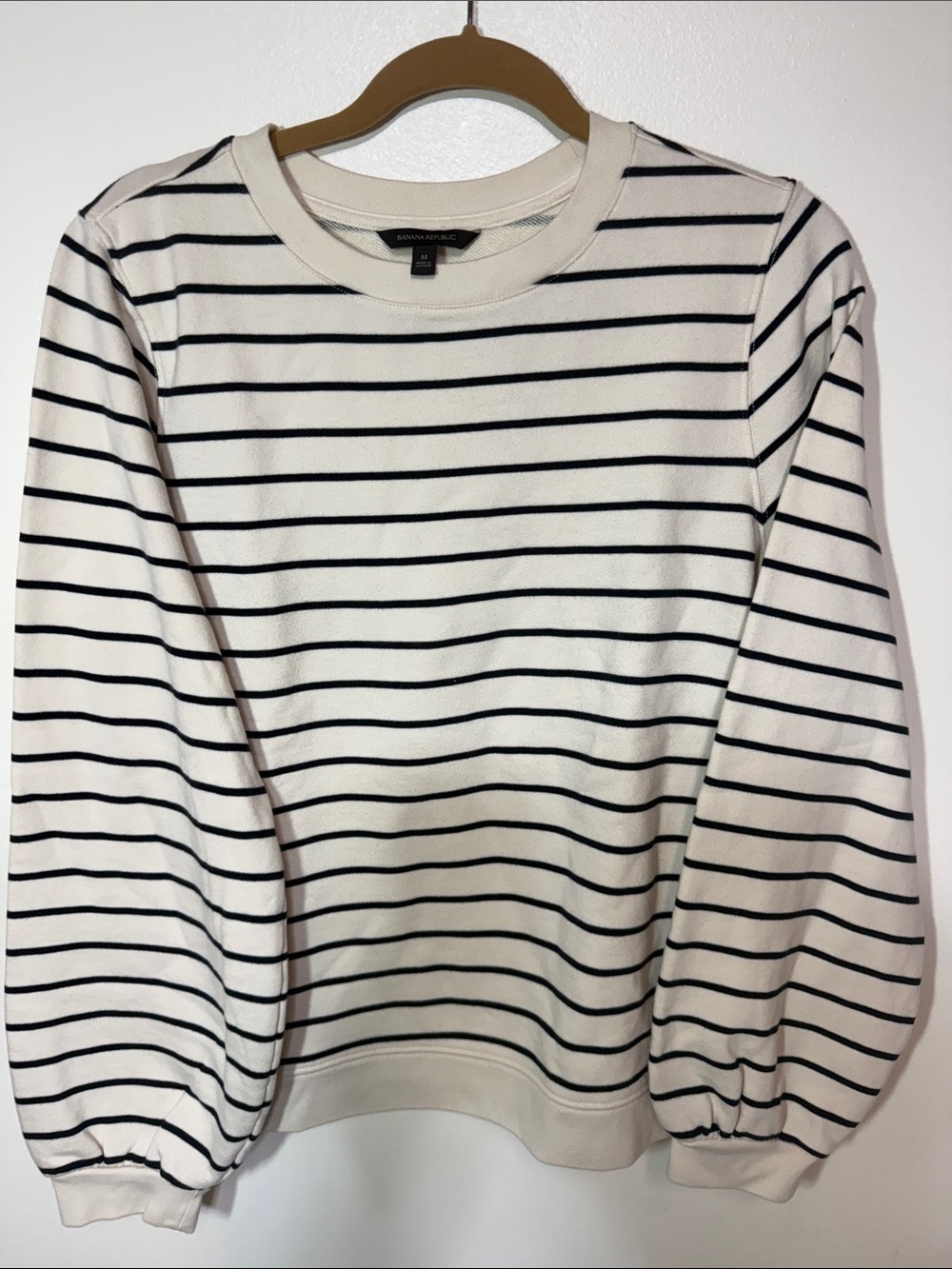 Banana Republic Ivory Crewneck Sweater with Black Stripes